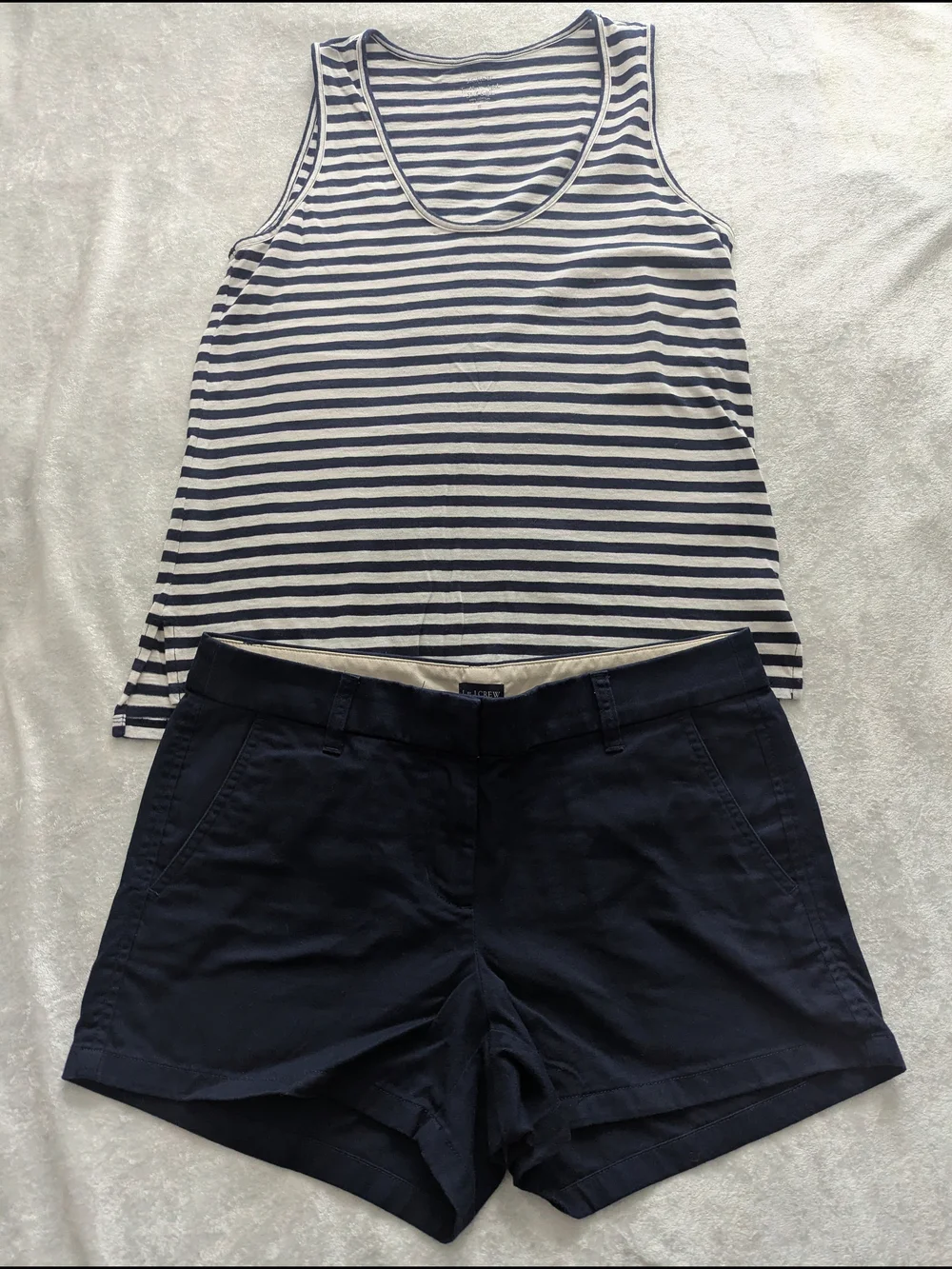 J. Crew Navy/White Striped Tank Top and Navy Bermuda Shorts